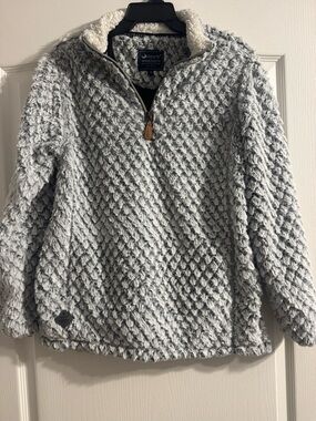 Simply Southern Gray and White Plush Zip Pullover